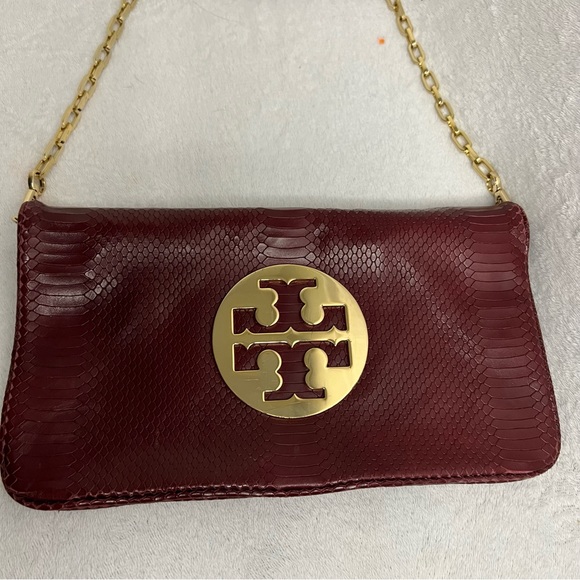 ✨✨✨✨SOLD✨✨✨✨ Tory Burch Authentic RARE Python Leather Maroon Shoulder Bag - Picture 3 of 10